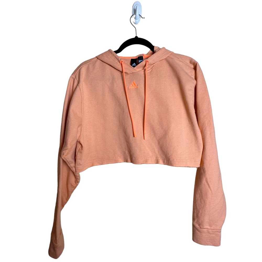Adidas 3 Bar Wash Cropped in Neon Orange Hoodie Women's Size Small H60357